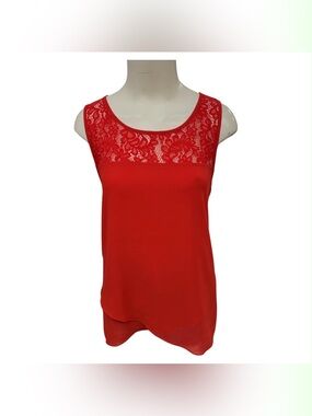 Amanda Red Lace Yoke Sleeveless Camisole Size S